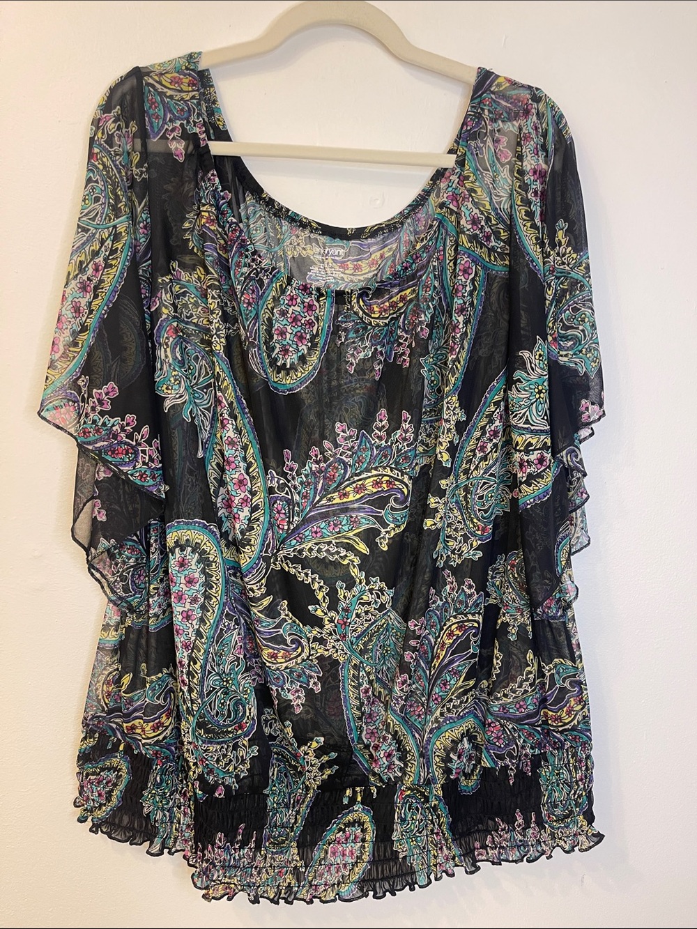 Lane Bryant Paisley Flutter-Sleeve Drama Blouse Size 26/28 PTP 32”-36”